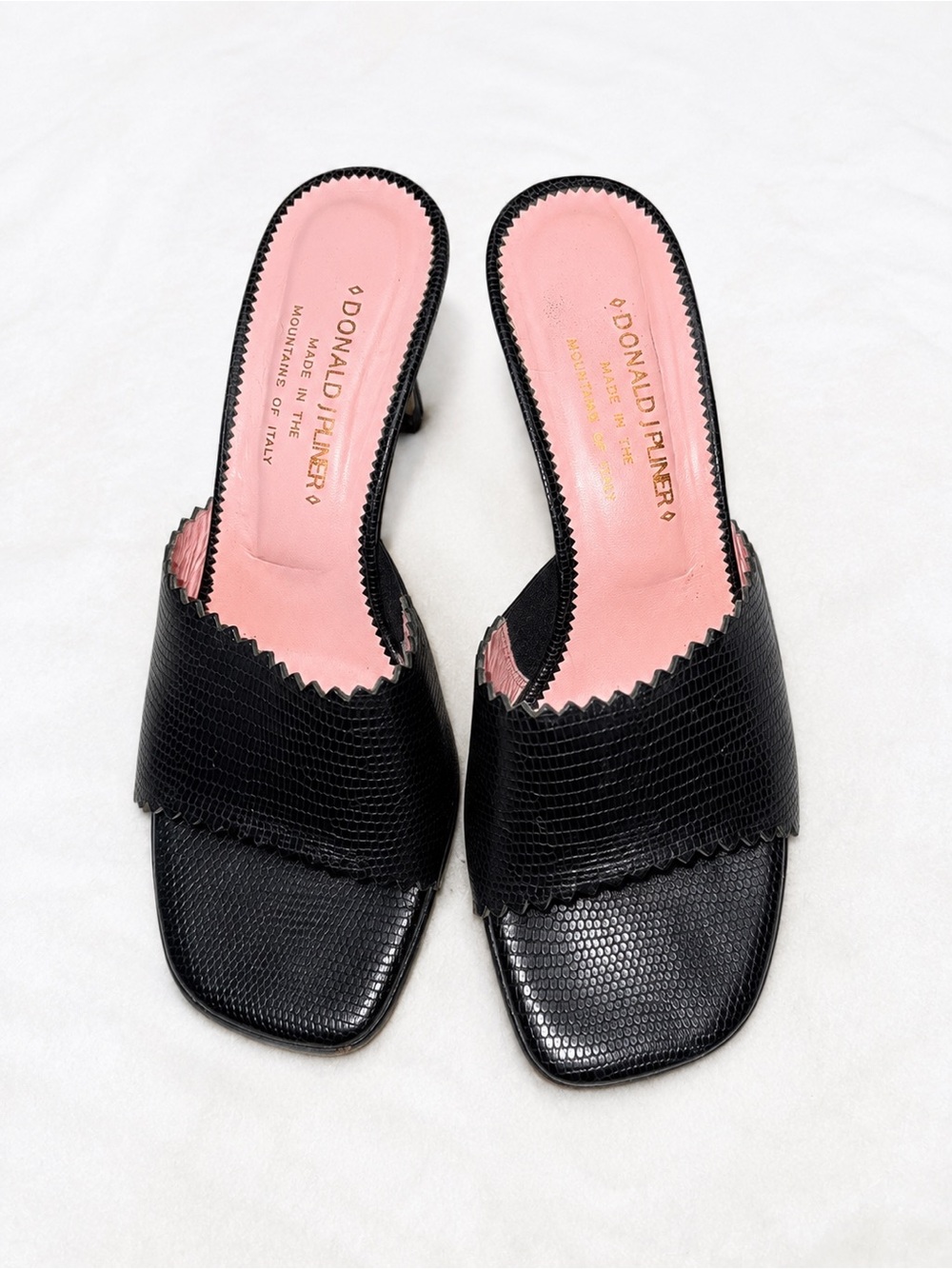 Donald J Pliner Black Lizard Embossed Leather Mule Heels Size 6.5 M Italy